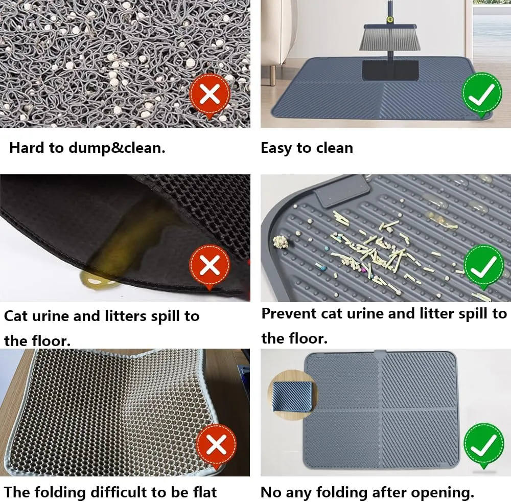 Silicone Cat Litter Mat, Waterproof Litter Box Mat for Litter Trapping, Easy Clean, Non-Slip Litter Catcher Mat, Cat Supplies Needs, Grey, 24" x15"