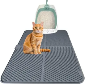 Silicone Cat Litter Mat, Waterproof Litter Box Mat for Litter Trapping, Easy Clean, Non-Slip Litter Catcher Mat, Cat Supplies Needs, Grey, 24" x15"