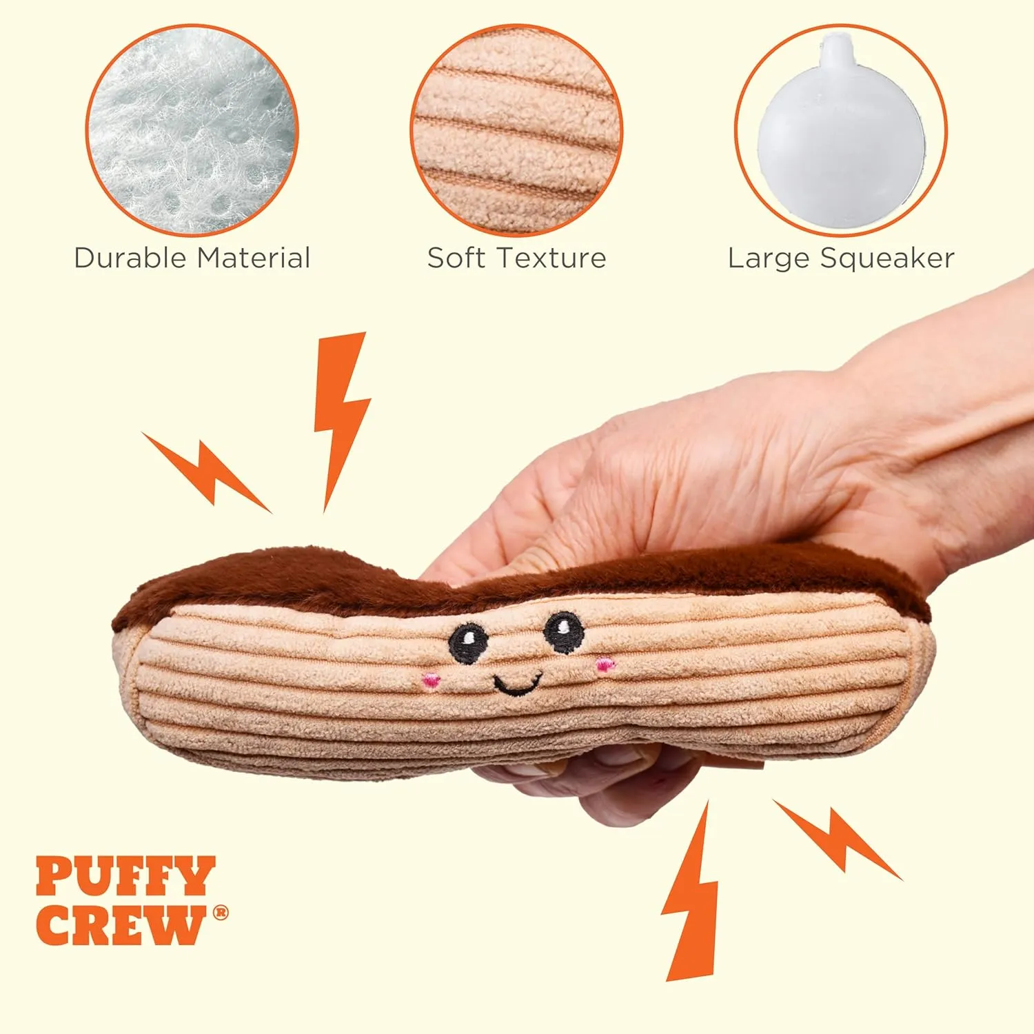 Squeaky Dog Plush Toy, Bakery Bite_Stick Collection, 8", for Small and Medium Dogs (Eclair, Small)