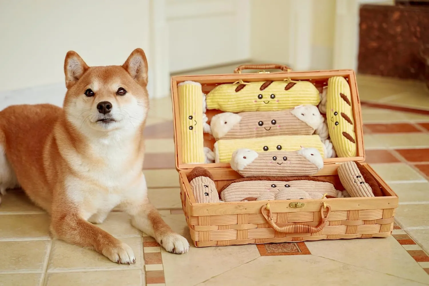 Squeaky Dog Plush Toy, Bakery Bite_Stick Collection, 8", for Small and Medium Dogs (Swiss Roll, Small)