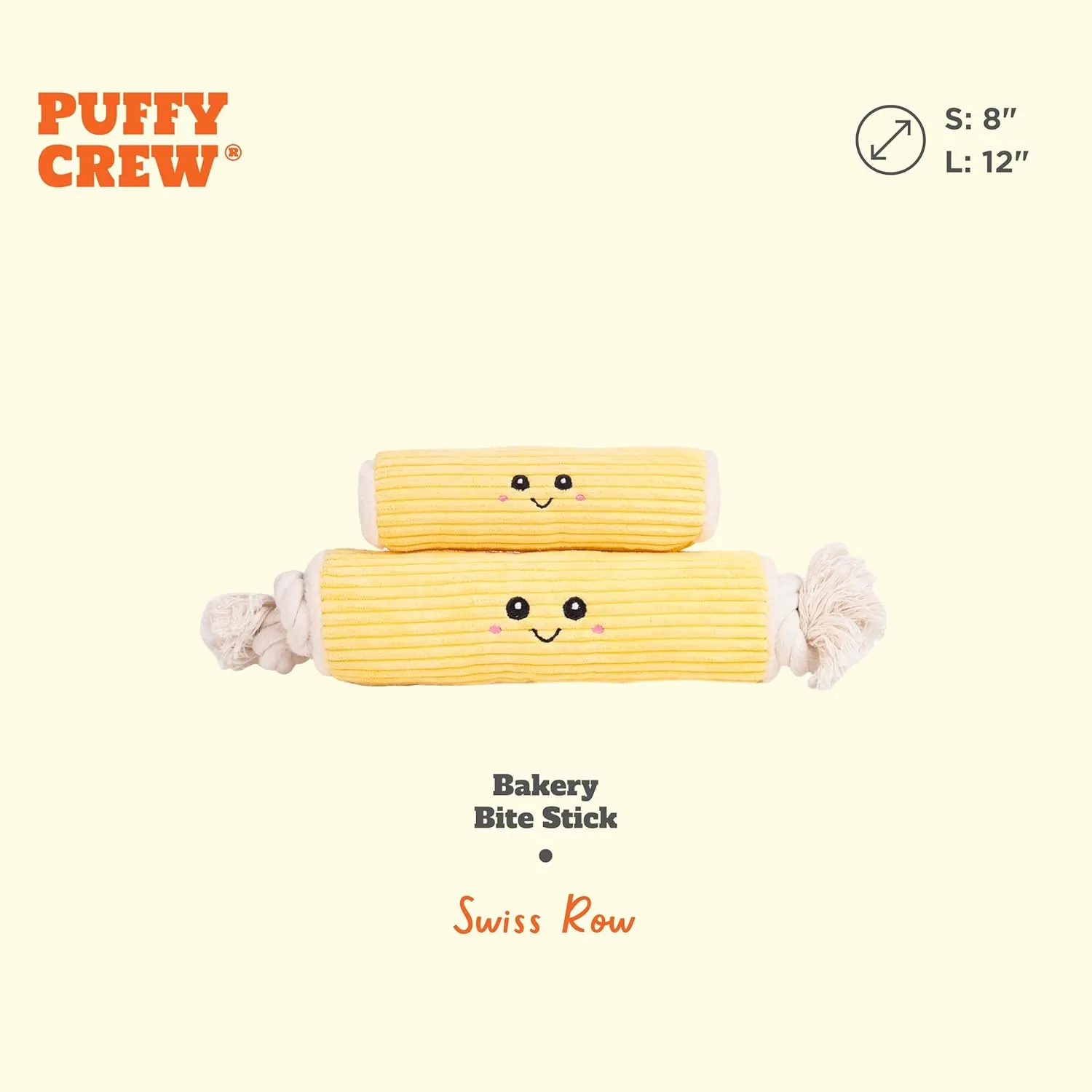 Squeaky Dog Plush Toy, Bakery Bite_Stick Collection, 8", for Small and Medium Dogs (Swiss Roll, Small)