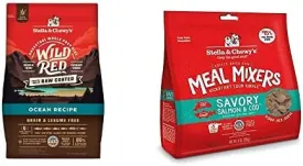 Stella & Chewy's Wild Red Raw Coated Kibble Dry Dog Food Grain Free Ocean Recipe, 3.5lb Bag   Freeze-Dried Raw Meal Mixers Dog Food Topper Savory Salmon & Cod Recipe, 8oz Bag