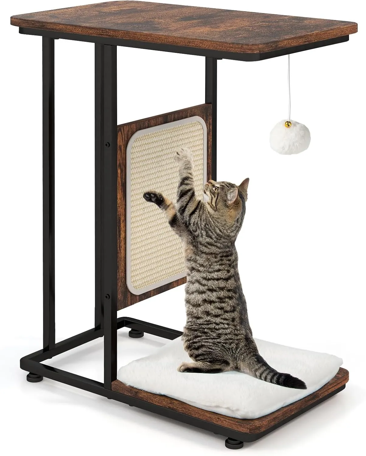 Tangkula Cat Tree and End Table, 4-in-1 Cat Coffee Table, C-Shaped Cat Small Side Table with Sisal Scratching Mat, Removable Washable Cushion, Modern Cat Furniture for Living Room, Bedroom