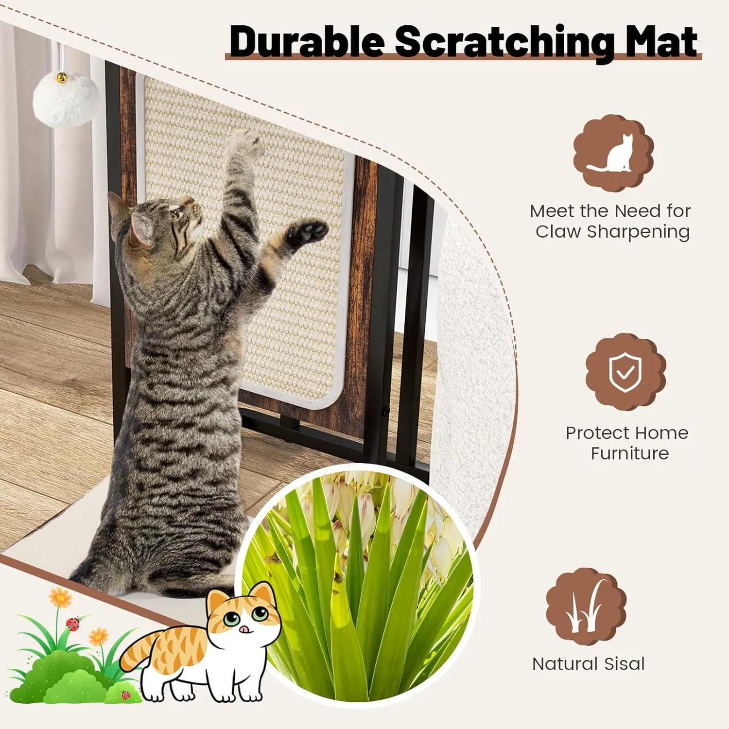 Tangkula Cat Tree and End Table, 4-in-1 Cat Coffee Table, C-Shaped Cat Small Side Table with Sisal Scratching Mat, Removable Washable Cushion, Modern Cat Furniture for Living Room, Bedroom