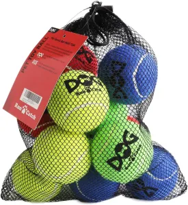 Tennis Balls for Dogs - 12 Pack 2.5'' Durable Interactive Dog Toys Balls with Mesh Bag for Outdoor Play, SGS Certified | Non-Toxic, Multi-Color Puppy Chew Toys for Teething, Medium/Large Breeds