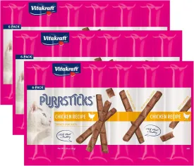 Vitakraft PurrSticks Meaty Cat Sticks - Chicken - Segmented and Breakable Meatstick - Deliciously Tender - 6 Count (Pack of 3) - 18 Sticks