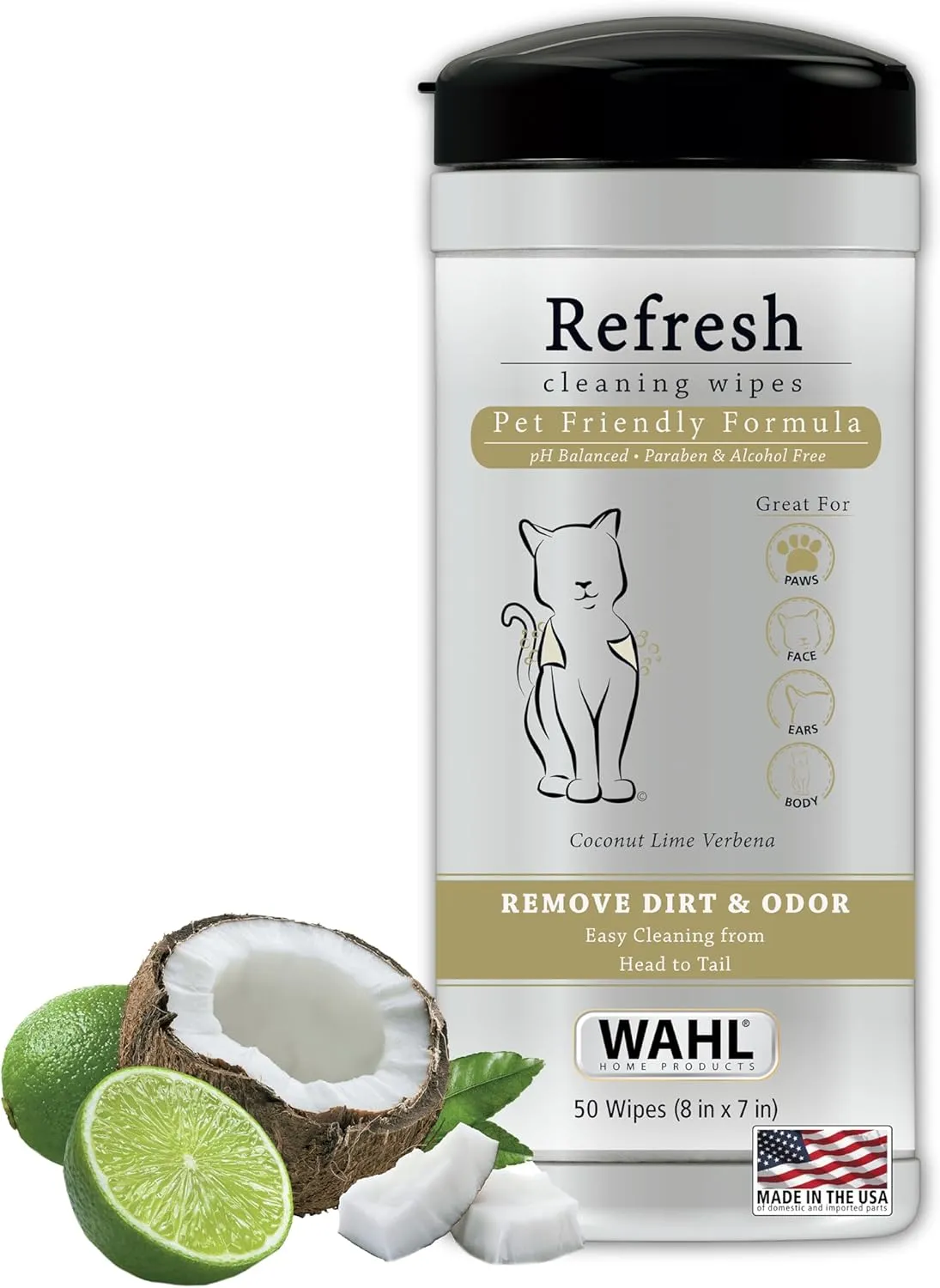 Wahl USA Cat Refresh Cleaning Wipes with Oatmeal Formula for Refreshing and Cleaning Dirty Cats - 50 Count - 820017-500