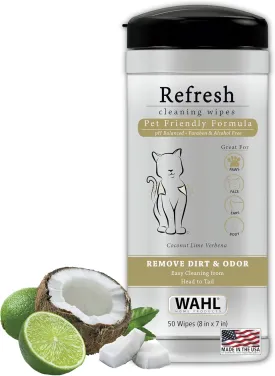 Wahl USA Cat Refresh Cleaning Wipes with Oatmeal Formula for Refreshing and Cleaning Dirty Cats - 50 Count - 820017-500