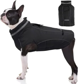 Warm Dog Coat - Reflective Adjustable Windproof Turtleneck Jacket, Padded Winter Cold Weather Clothes, Waterproof Snow Coat (Black, M)