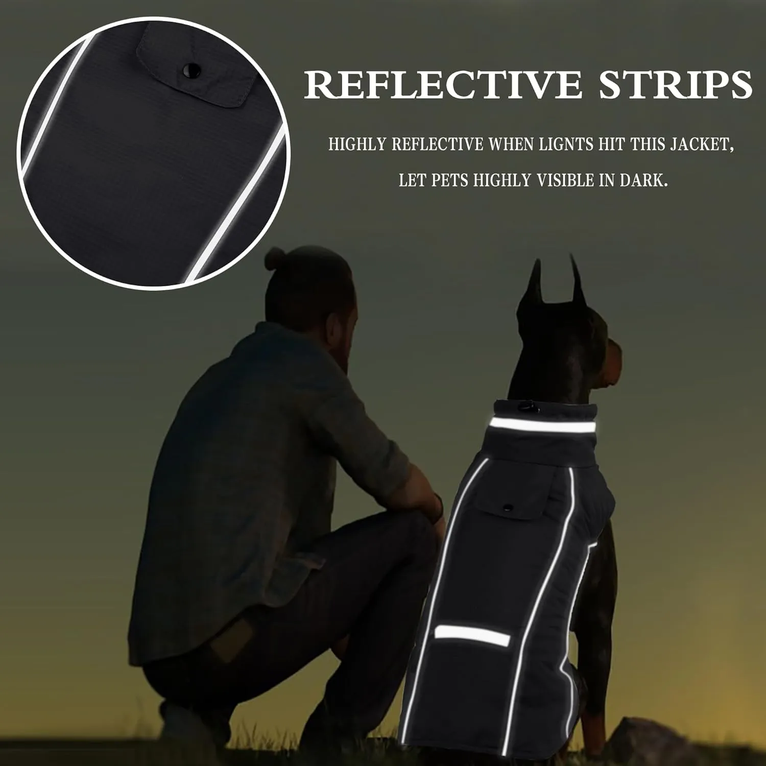 Warm Dog Coat - Reflective Adjustable Windproof Turtleneck Jacket, Padded Winter Cold Weather Clothes, Waterproof Snow Coat (Black, M)
