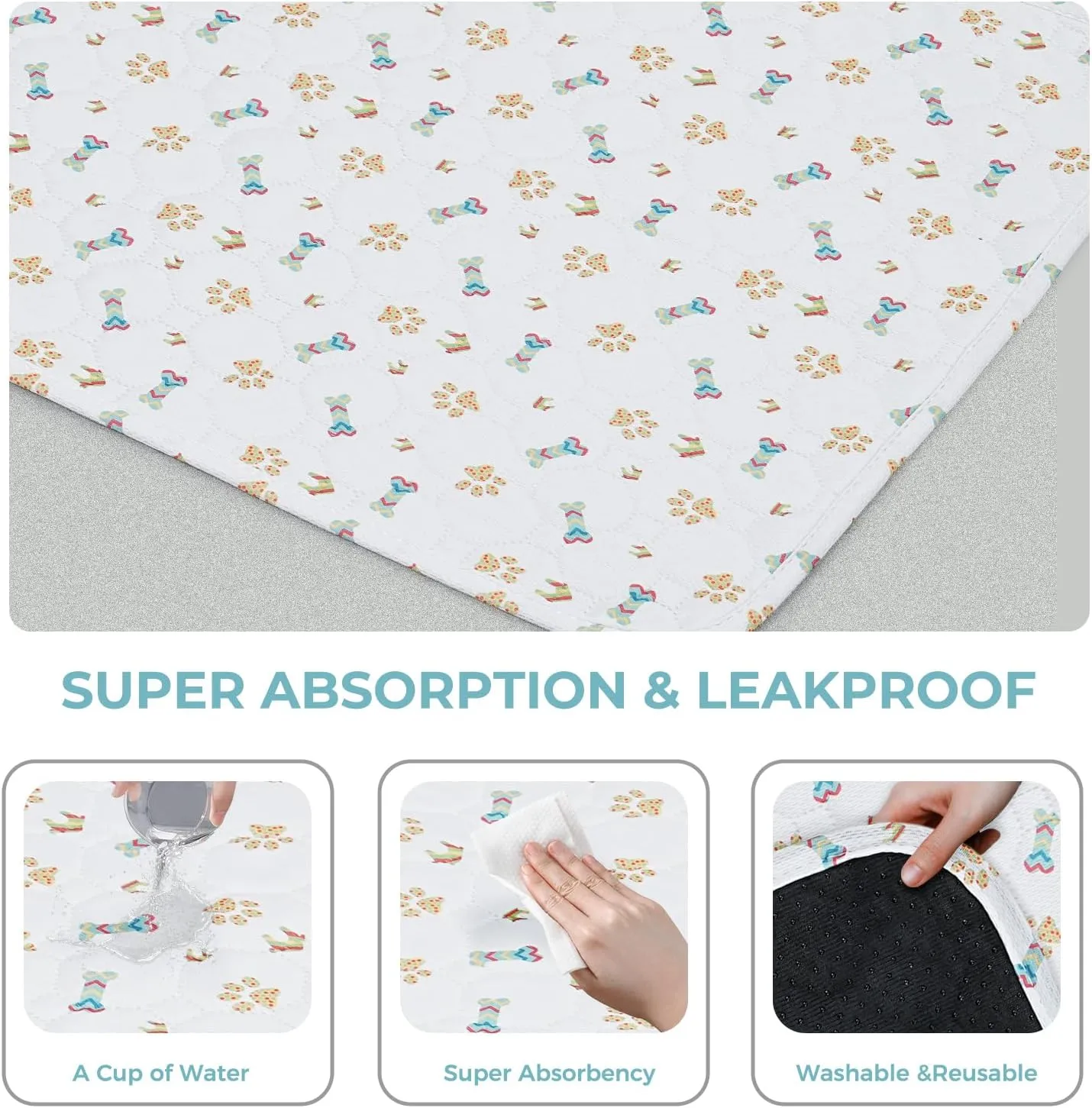 Washable Dog Pee Pads, 2-Pack Absorbent Reusable Puppy Pads, Machine Washable, Soft and Non-Slip, Waterproof and Leak-Proof Training Mats, Perfect for Crate, Sofa, Playpen, Bed