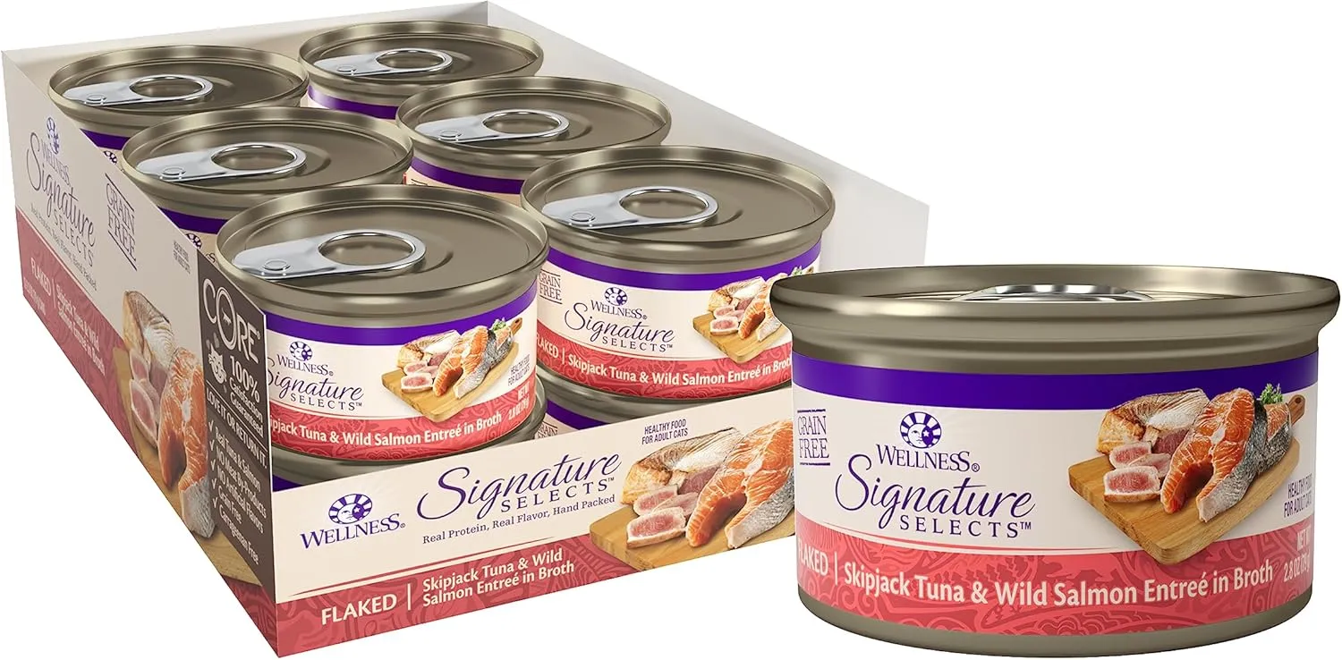 Wellness CORE Signature Selects Flaked Adult Wet Cat Food, Natural, Protein-Rich, Grain Free, 2.8 Ounce, 12 Pack (Skipjack Tuna & Wild Salmon)