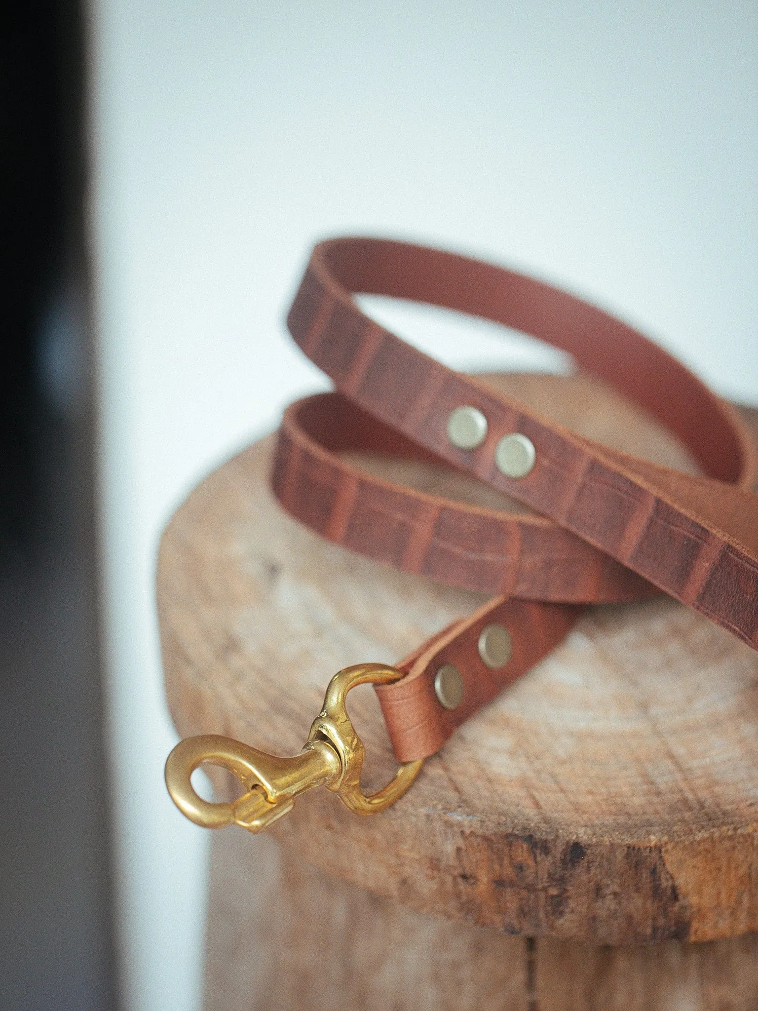 Wide Dog Leash - Croc Print - Vintage Brown