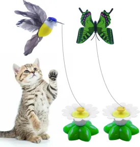 Yisquar 2PCS Electric Bird & Butterfly Teasing Cat Toys Interactive Bird Toys for Cats Interactive Cats Toy Automatic Electric Butterfly 360Rotating Kitten Toy Fun Flying Bird Cat Play Chase
